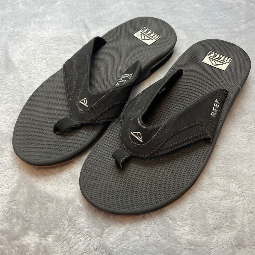 Reef Mens Fanning Bottle Opener Sandals Size 10 Black Comfort Beach Flip Flops